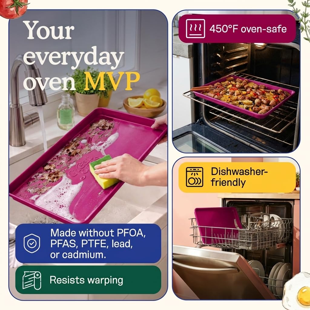 Great Jones Nonstick & Non Toxic Quarter Sheet Pan 13.5" x 9.5" (Raspberry)