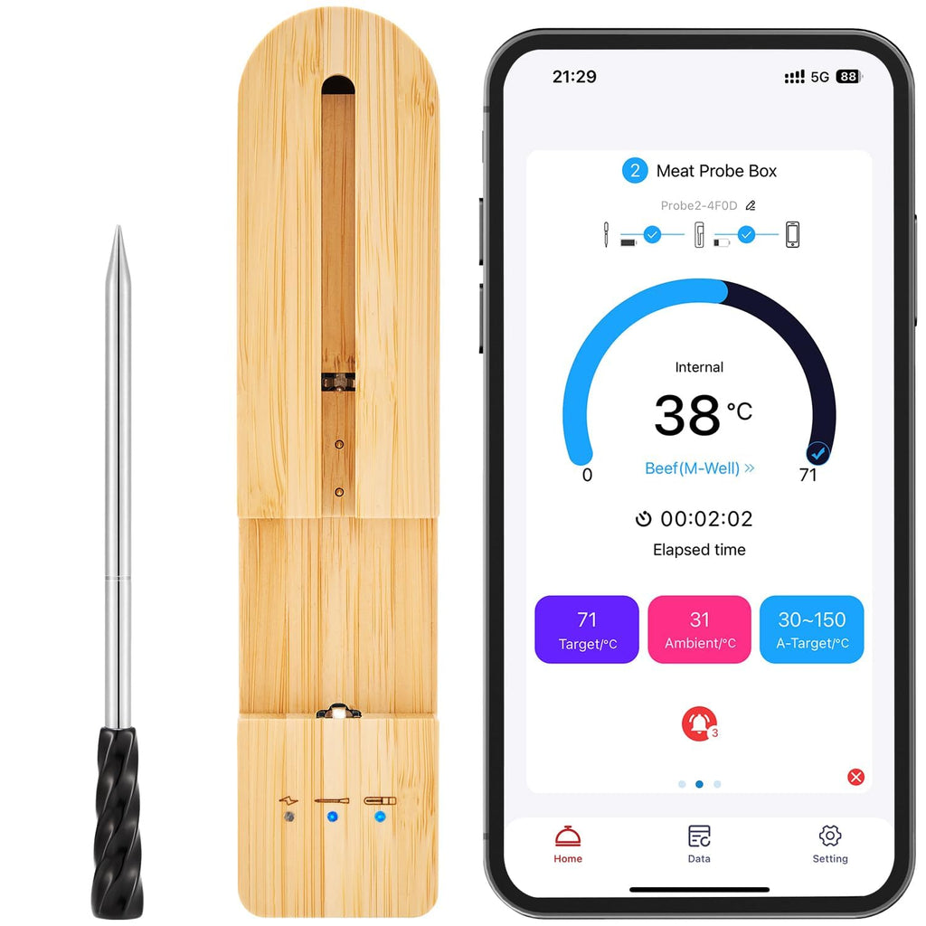 Wireless Smart Meat Thermometer with Bluetooth | Long Range | Measures Internal & Ambient Temp | for BBQ, Oven, Grill, Kitchen, Smoker, Rotisserie (DEEP Black)