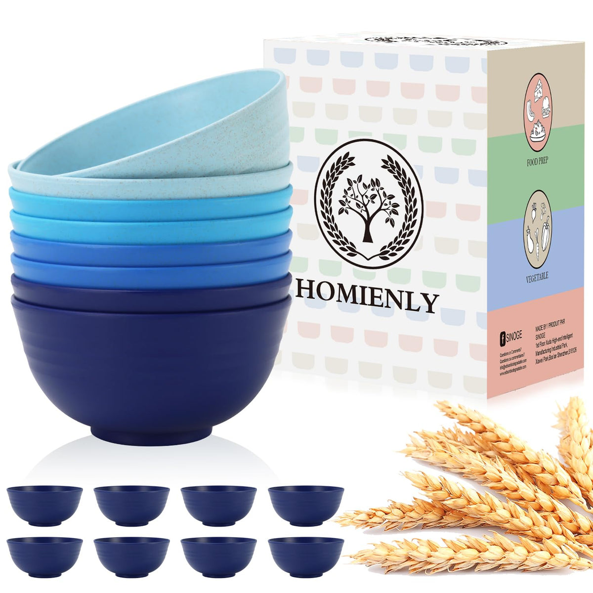 Homienly Soup Bowls, Cereal Bowl, Premium Wheat Straw Bowls Set of 8, Unbreakable Plastic Bowls Microwave Safe, Dishwasher Safe Serving Bowl for Kitchen, Breakfast, Dinner, Salad, Poke (Blue, 26 OZ)