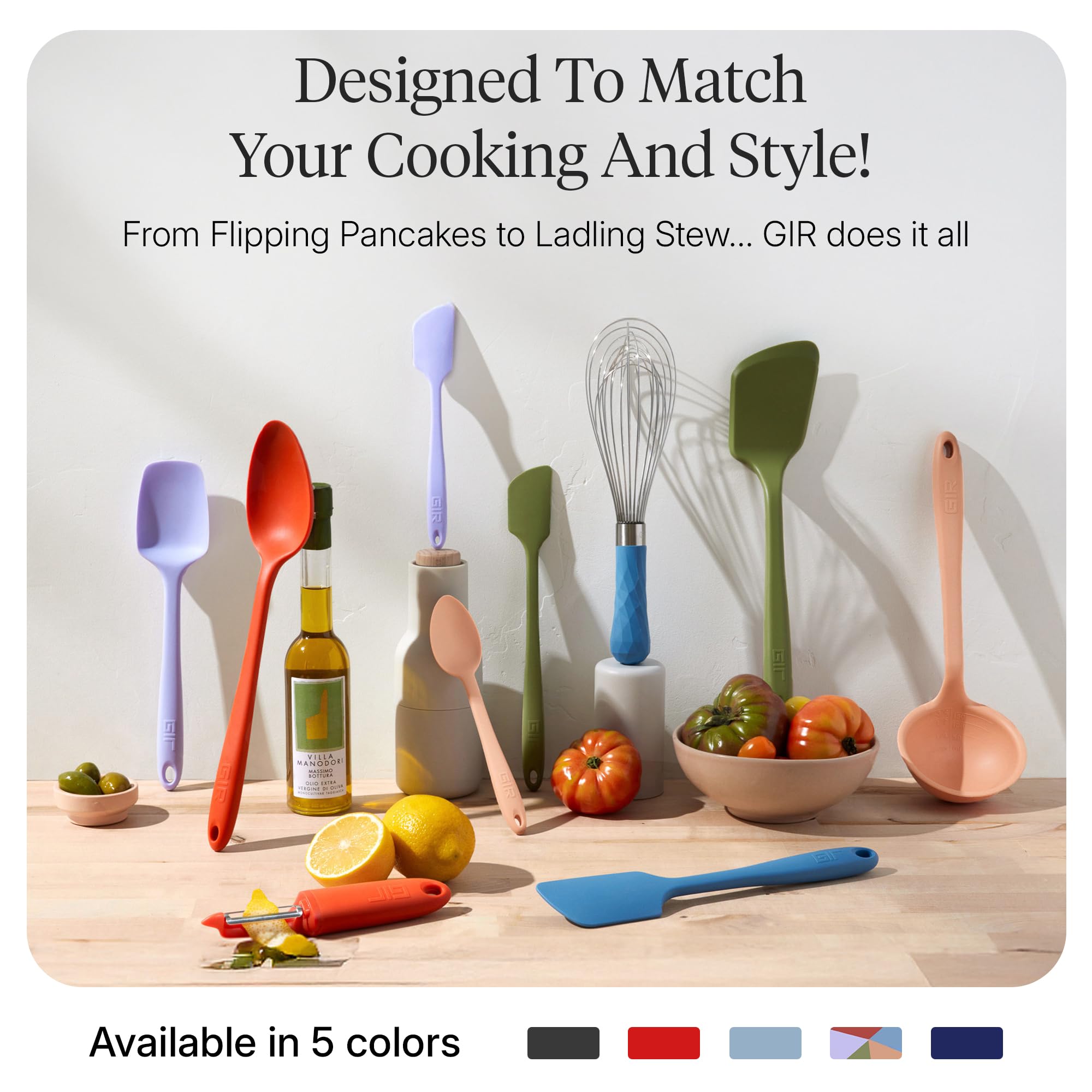 GIR: Get It Right 10-Piece Silicone Ultimate Kitchen Utensil Set – Spatulas, Ladle, Flip, Spoons, Whisk, Peeler & Spoonula – Nonstick, Non-Toxic, Heat-Resistant – Red