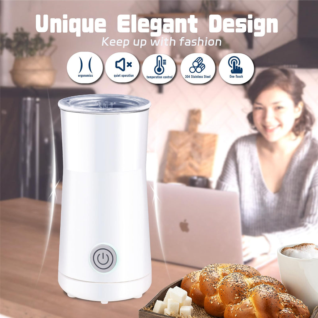 Seydere Simple Milk Frother, 2 in 1 Milk Steamer and Frother, Electric Milk Steamer, Milk Warmer and Hot Milk Foam Maker for Latter, Macchiato, Cappuccinos (White)