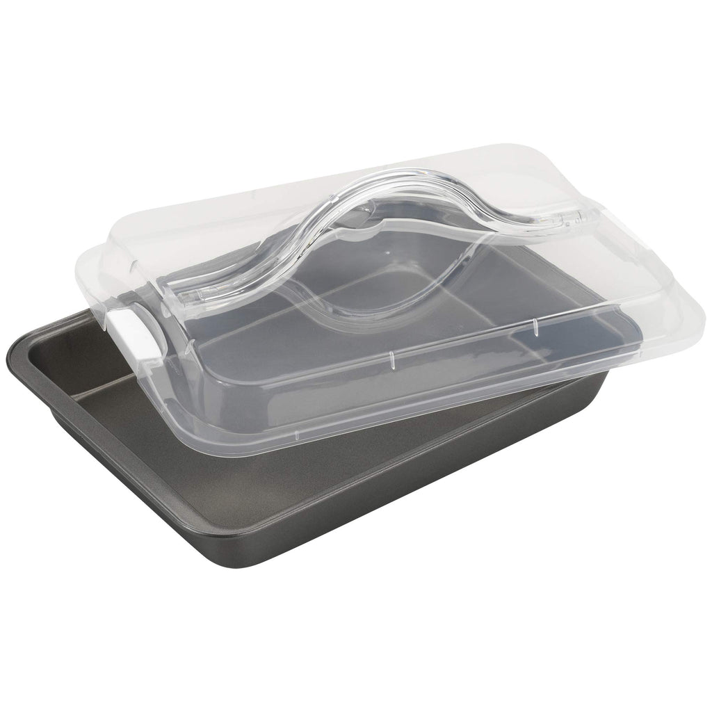 GoodCook Everyday Baking Pan with Metal Lid Nonstick Warp-Resistant Heavy-Gauge Steel Construction Even-Heating Oblong Cake Pan with Solid Oven-Safe Cover, 9x13-Inch, Gray