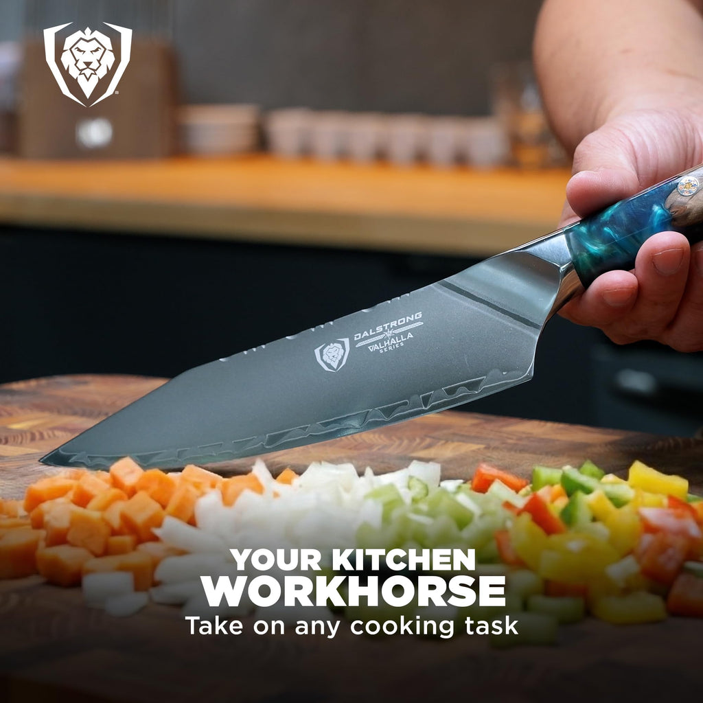 Dalstrong Chef Knife - 8 inch - Valhalla Series - Premium 9CR18MOV HC Steel - Celestial Resin & Wood Handle - Razor Sharp - Kitchen Cooking Chef's Knife - Leather Sheath