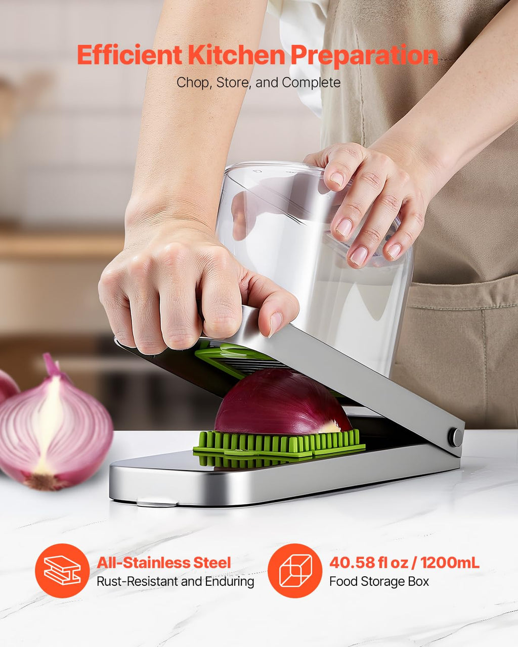 VEVOR Vegetable Chopper, Food Veggie Cutter with 3 Stainless Steel Blades, Onion Slicer with Container, Salad Potato Dicer Kitchen Gadgets & Essentials Home Appliances Tools for Easy DIY, Silver