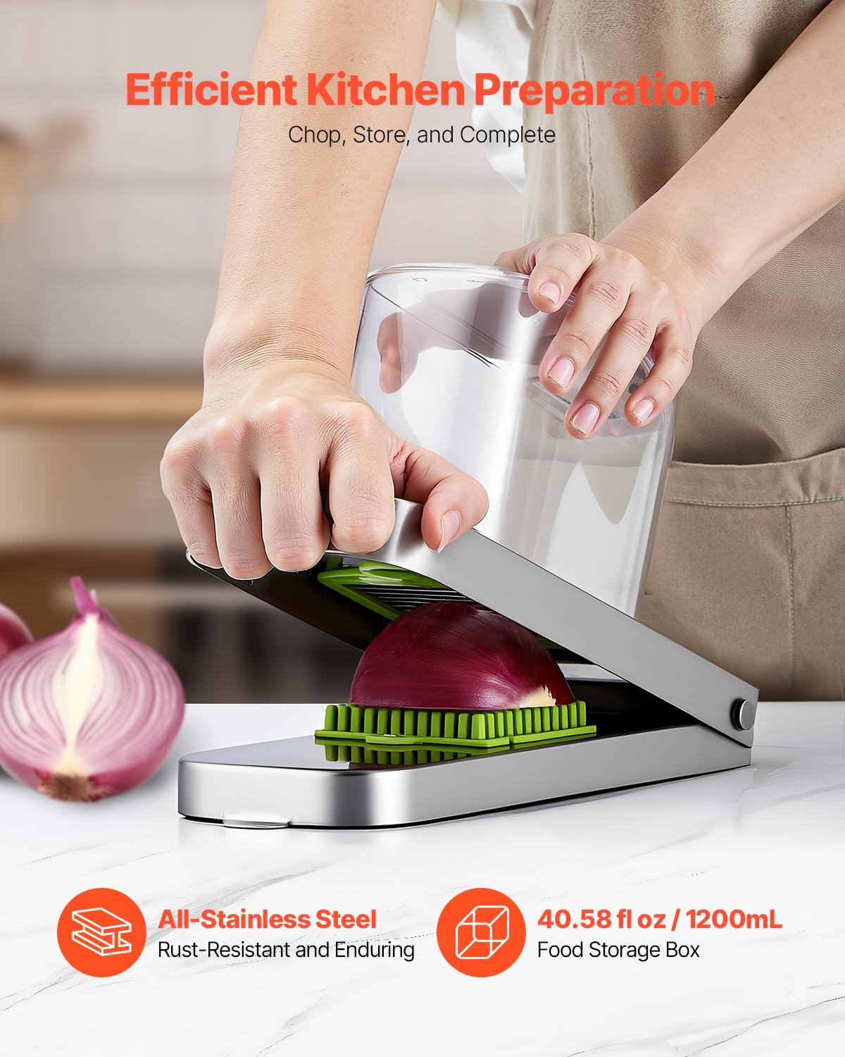 VEVOR Vegetable Chopper, Food Veggie Cutter with 3 Stainless Steel Blades, Onion Slicer with Container, Salad Potato Dicer Kitchen Gadgets & Essentials Home Appliances Tools for Easy DIY, Silver