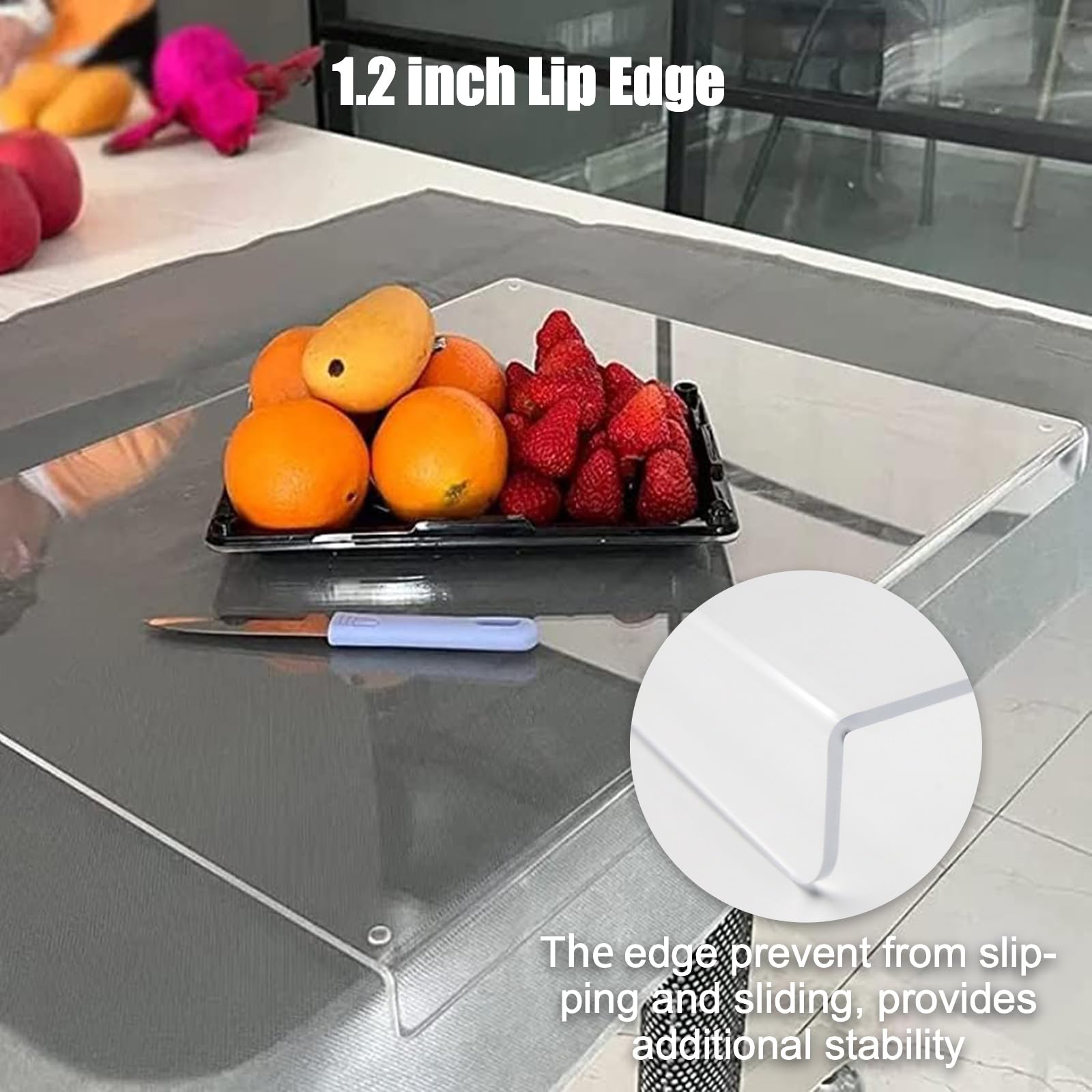 Acrylic Cutting Boards for Kitchen Counter，Clear Cutting Board for Countertop with Lip, Upgraded Thicker Non-Slip Transparent Acrylic Cutting Board for Countertop for Home (18 * 14in) (Large)