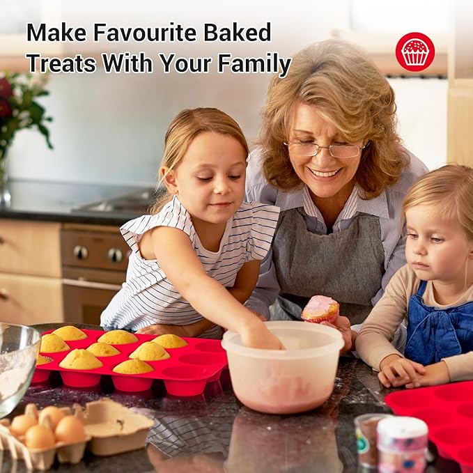 Redfly 2 Pack Silicone Muffin Pan & Cupcake Pans for Baking - 12 Cup Regular Size BPA Free Egg Bites Molds