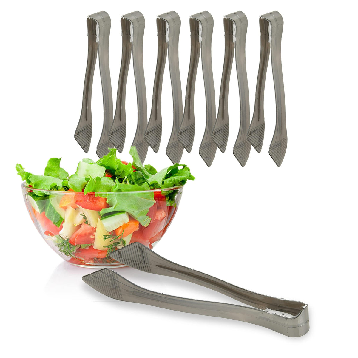 PARTY BARGAINS 8.5″ Silver Plastic Serving Tongs 6-Pack – Heavy-Duty Disposable & Reusable Kitchen Tongs for Parties BBQ Buffet Salad Appetizers Catering
