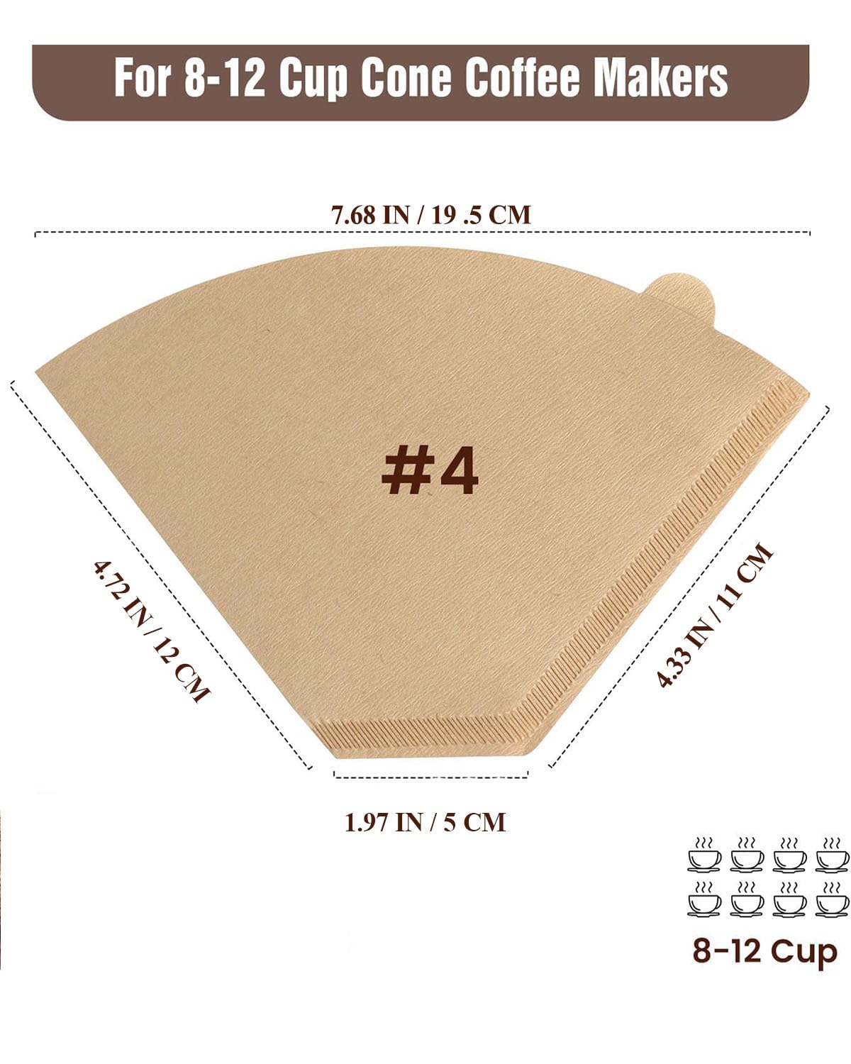 Coffee Filters #4 for Ninja, Mr. Coffee, 8-12Cup, Unbleached 100Ct