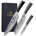 Sunnecko Damascus Knives Set,Japanese VG10 Core Steel Damascus 3PCS Chef Knife Set,Professional Razor Sharp Kitchen Knives Set with Knife Sharpner