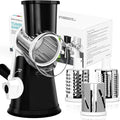 X Home Rotary Cheese Grater for Kitchen, Shredder with 3 Interchangeable Blades, Rotary Grater with Handle and Strong Suction Base, for Vegetables, Fruit, Nuts, Easy to Use and Clean, Black
