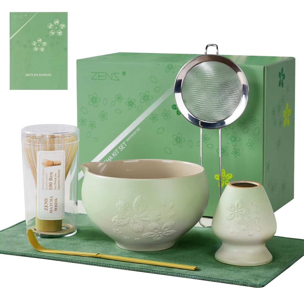 ZENS Premium Matcha Whisk Set, 6pcs Matcha Kit with Matcha Tools, Pink
