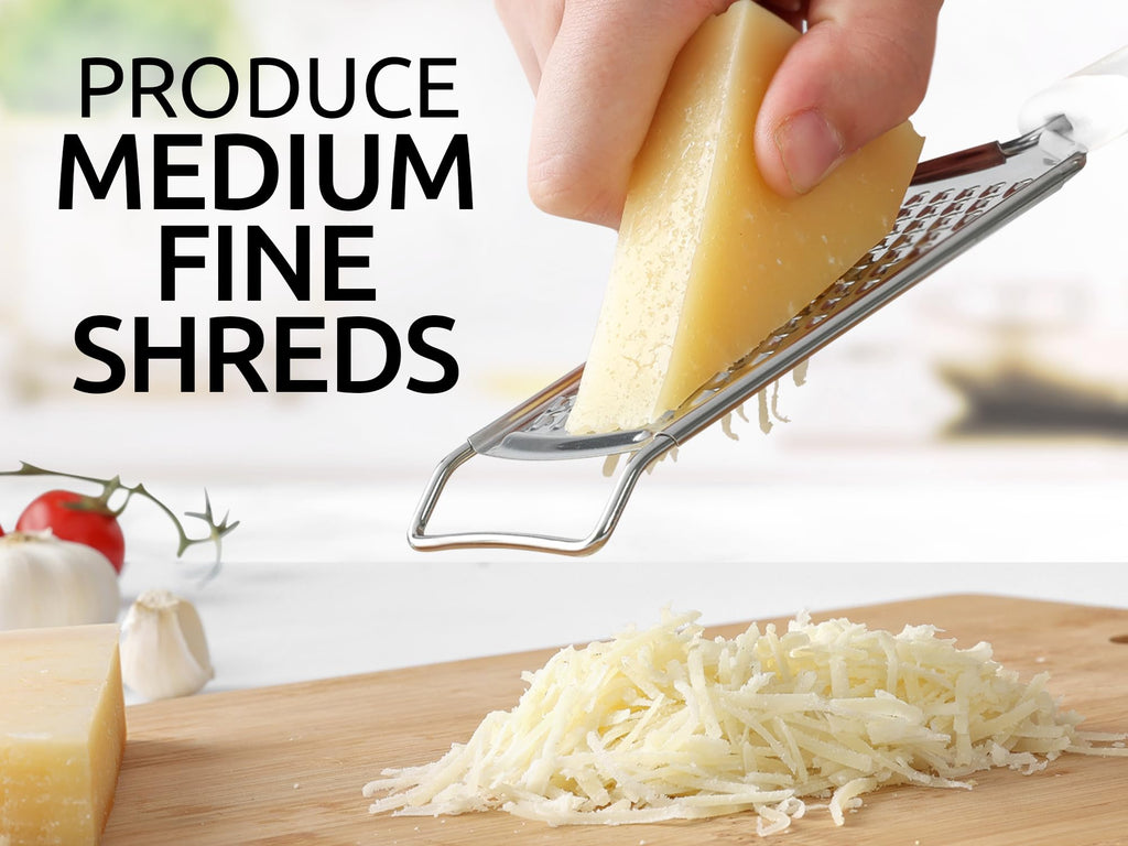 Zulay Kitchen Professional Cheese Grater Stainless Steel - Durable Rust-Proof Metal Lemon Zester Grater With Handle - Flat Handheld Grater For Cheese, Chocolate, Spices, And More - White