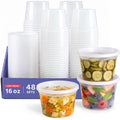 GUSTO 16 oz Plastic Deli Containers with Lids [48 Sets] Food Storage