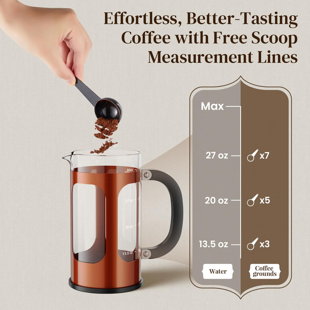 Veken French Press Coffee Maker,No Plastic Touching Cafe,34oz 1L Cafetera