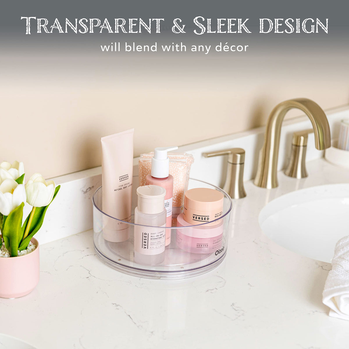 Oizeir Lazy Susan Turntable (2-Pack) - Clear Acrylic, Rotates 360 Degrees, Easily Organize Your Fridge, Cabinet or Counter - Carousel Storage for Food, Spices, Cosmetics
