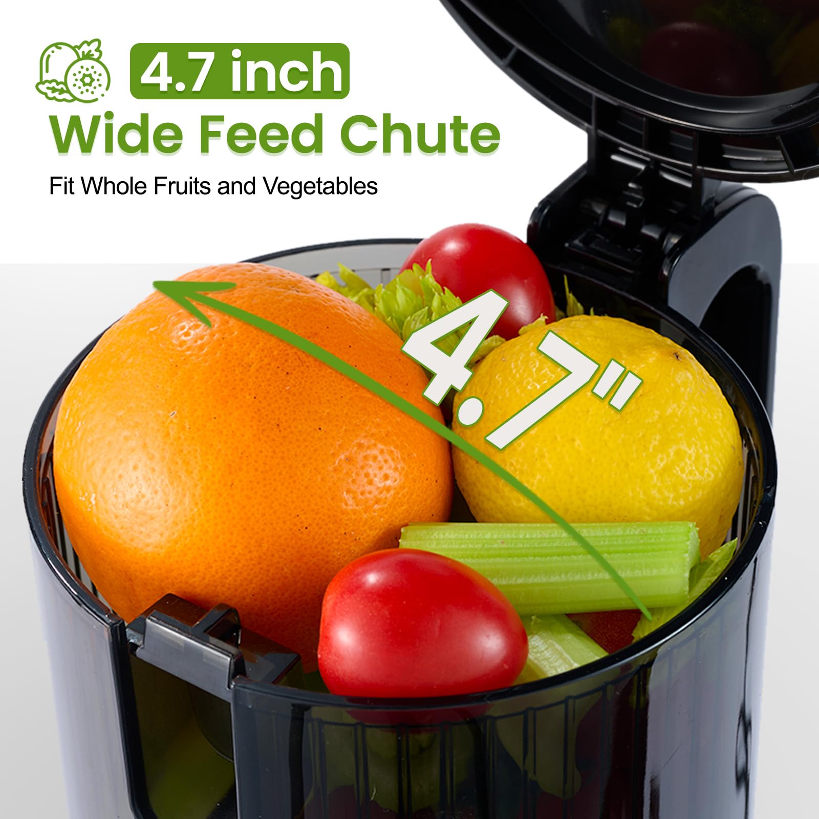 Ventray Cold Press Juicer, Slow Masticating Juicer Machine with 4.7" Wide Feed Chute for Whole Vegetables & Fruits, Juice Extractor High Juice Yield, Easy to Clean