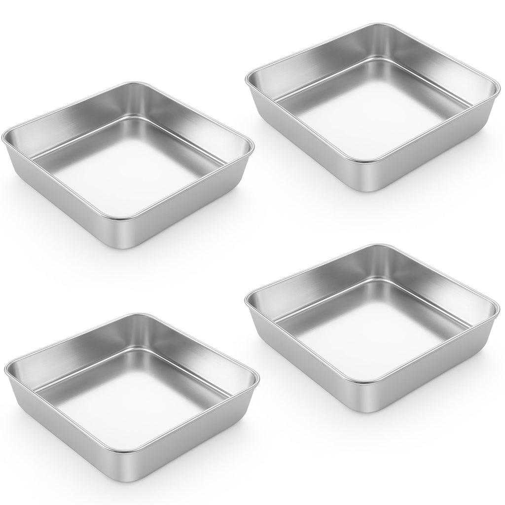 LIANYU 3 Pack 8 x 8 Inch Square Baking Cake Pan, Stainless Steel Cake Molds