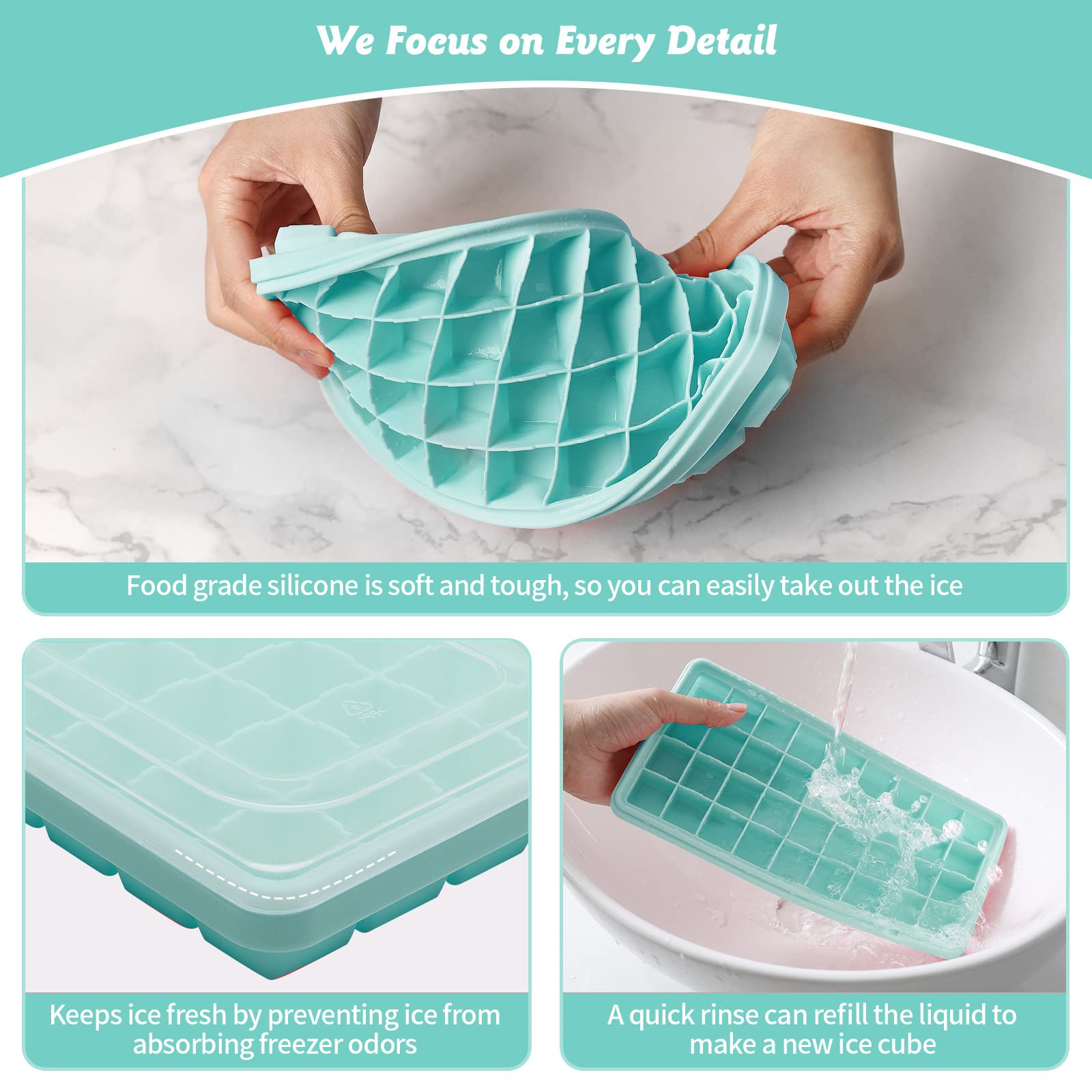 Silicone Ice Cube Tray with Leak-Proof Lid & Storage Bin for Freezer – BPA-Free 36-Piece Nugget Ice Molds, Spill-Resistant Cover & Ice Scoop Container Cover
