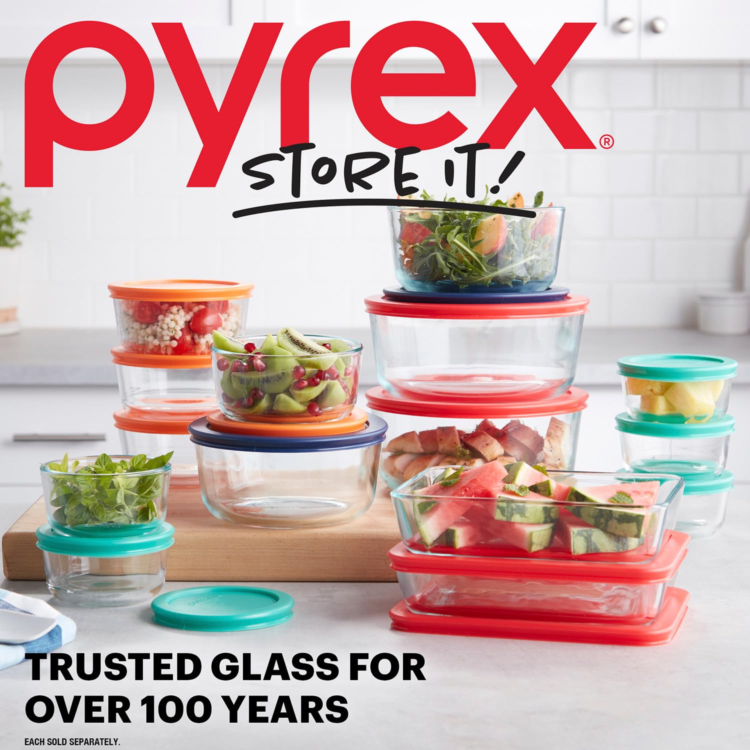 Pyrex Simply Store (7-Pack) Glass Food Storage Containers Set, (1, 2, 4 & 7 Cup) Meal Prep Containers With Plastic BPA-Free Lids, Dishwasher & Microwave Safe