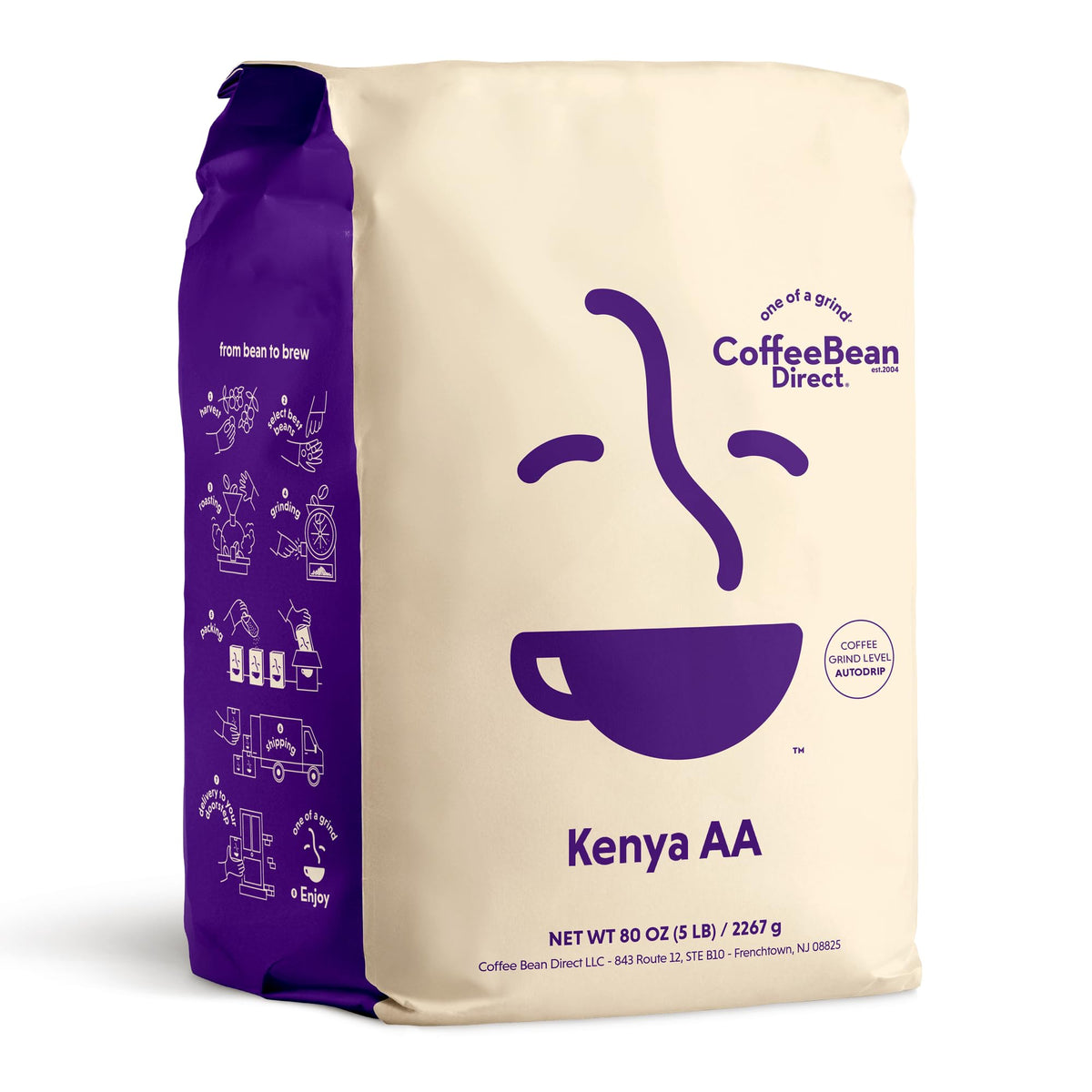 Coffee Bean Direct Tanzanian Peaberry, Whole Bean, 5lb Bag