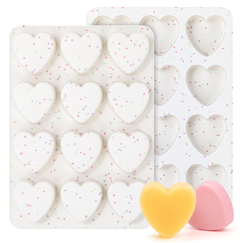 AOTASO 2 Inch Small Heart Shaped Silicone Molds for Chocolate, Candy, Cake, Soap (Set of 2, Cream)