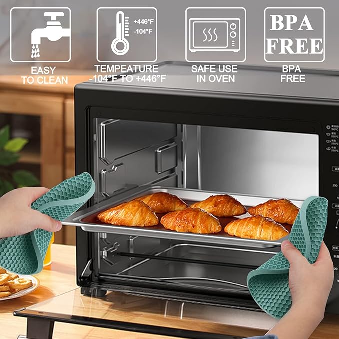 4 Pack Silicone Trivets for Hot Dishes, Dark Green Silicone Hot Pads Trivet for Hot Pots and Pans, 4 PCS Heat Resistant Silicone Mats Pot Holders for Kitchen Counter, Large Coasters & Jar Opener
