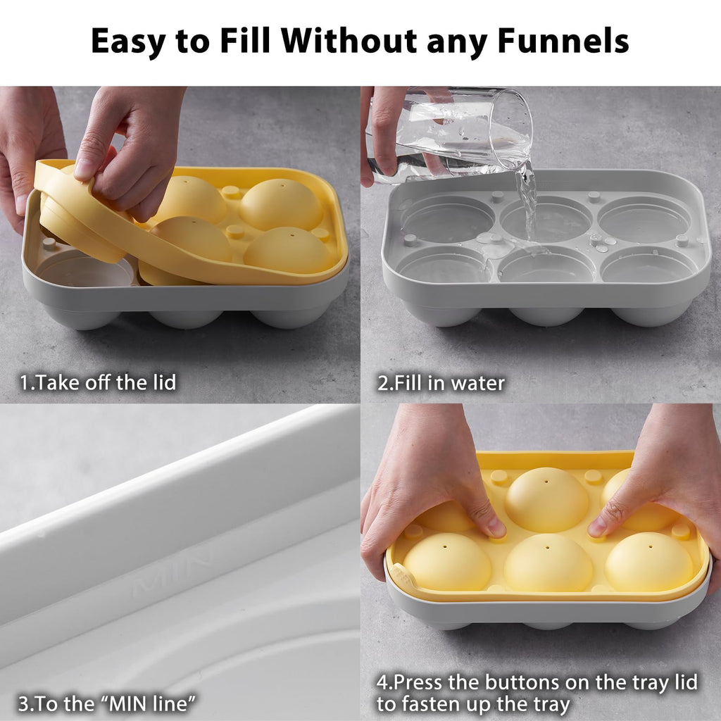 Winrock 2.5inch Spherical Ice Ball Tray For Whiskey, Big Ice Freezer Mold for Cocktails，Easy Fill In & Release Ice Cube Mold, Durable &Reusable Spherical Ice Maker (Sunshine)