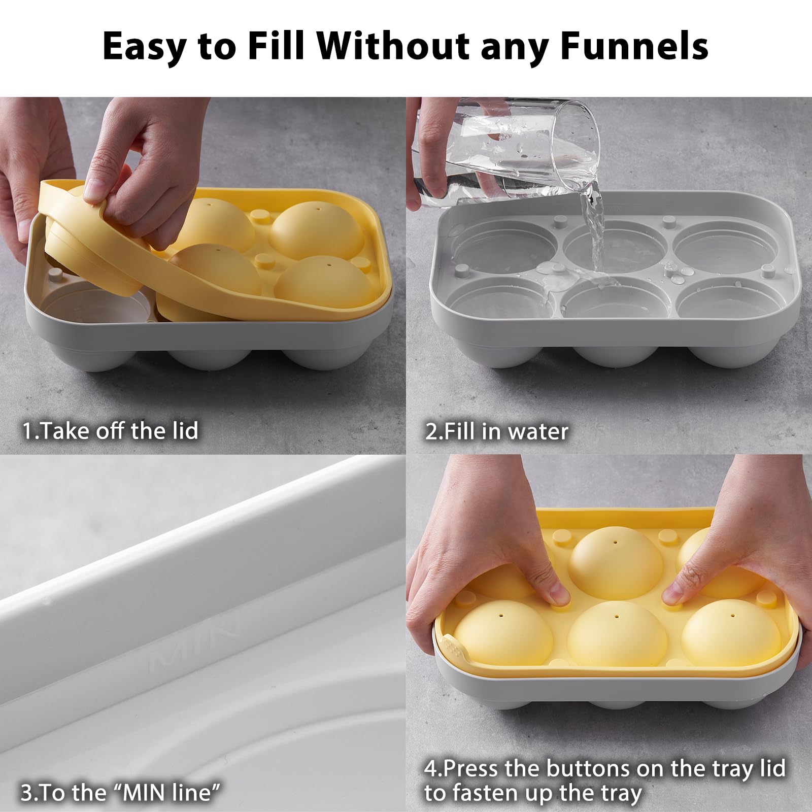 Winrock 2.5inch Spherical Ice Ball Tray For Whiskey, Big Ice Freezer Mold for Cocktails，Easy Fill In & Release Ice Cube Mold, Durable &Reusable Spherical Ice Maker (Sunshine)