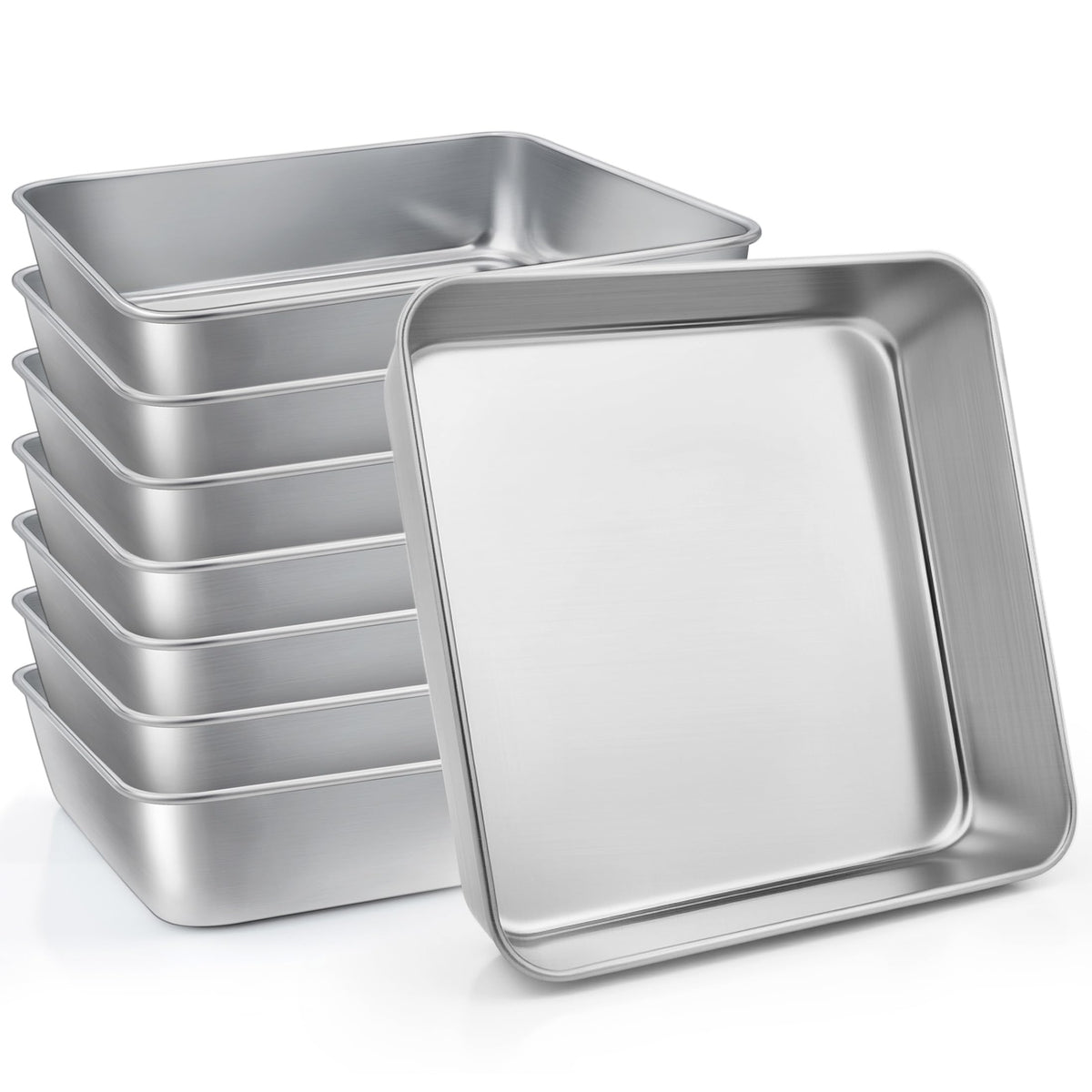 LIANYU 3 Pack 8 x 8 Inch Square Baking Cake Pan, Stainless Steel Cake Molds