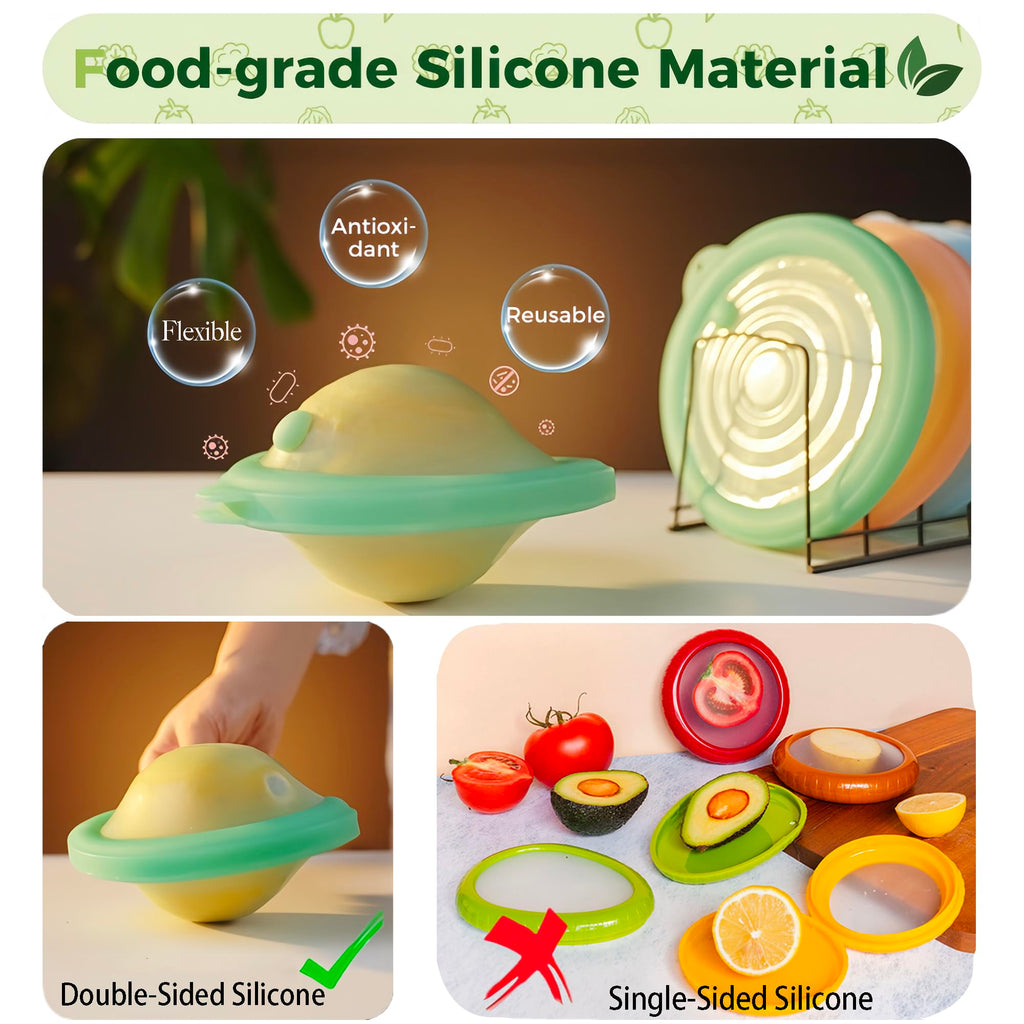Silicone Reusable Vacuum-Seal Storage Containers for Fridge,Fresh Fruit,Vegetables,Garlic,Onions,Lemons,Potatoes,Meat,for Microwave Oven Heating,Freezer,Dishwasher,Avocado Saver,Tomato Holder,4 Pack