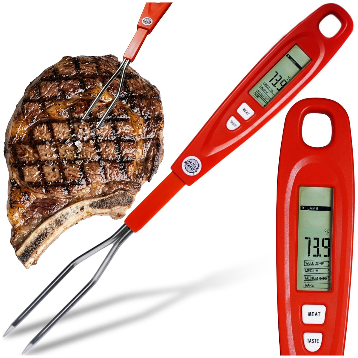 Digital Meat Thermometer Fork for Grilling and Barbecue Fast Read Electronic Probes with Ready Alarm Quick Accurate BBQ Temperature for Steak Chicken Hot Grilled Food
