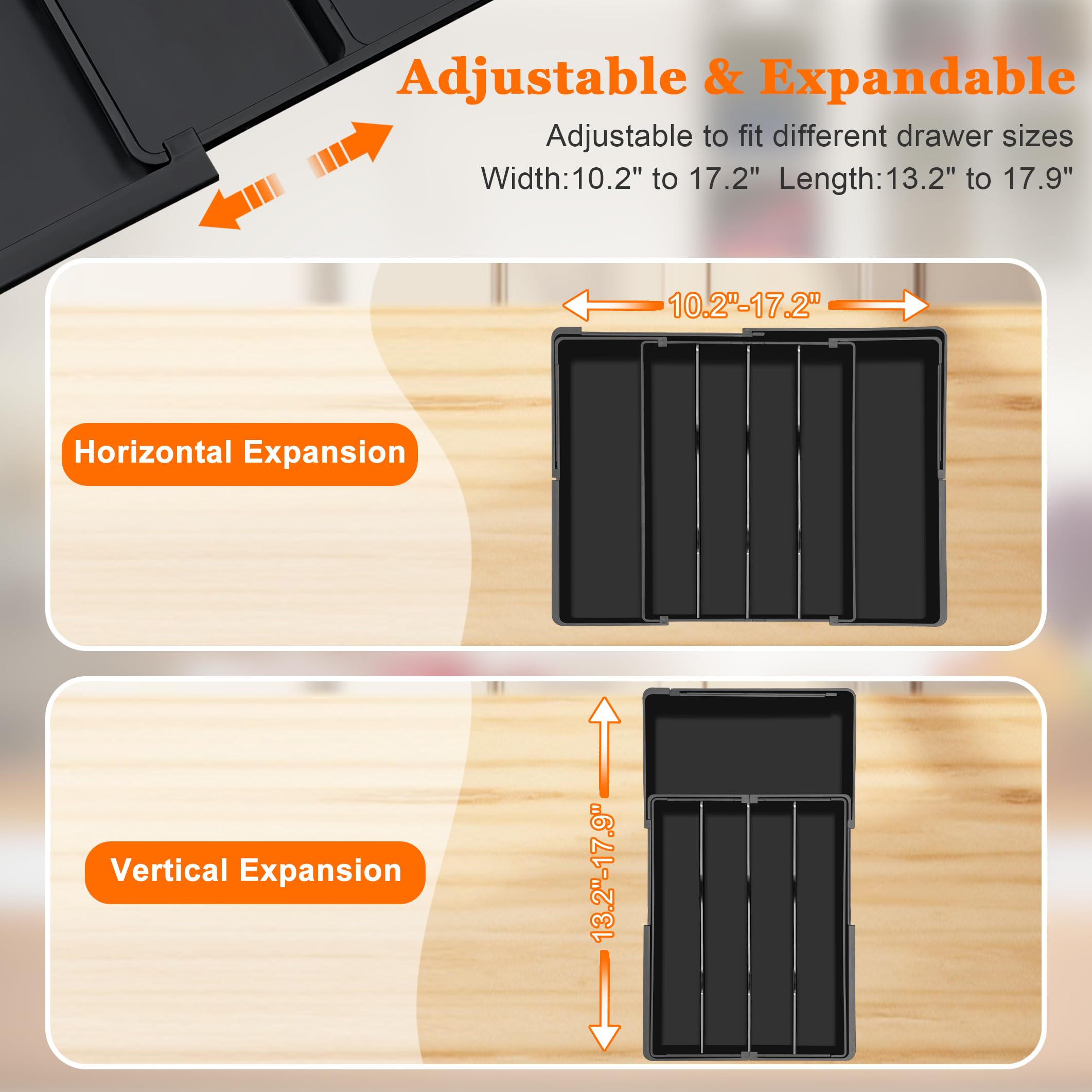 Spaclear Expandable Large Silverware Organizer - BPA-Free Food-Safe Utensil Drawer Organizer Adjustable Kitchen Drawer Organizer Flatware Cutlery Tray, Classified Storage for Spoons Forks Knives