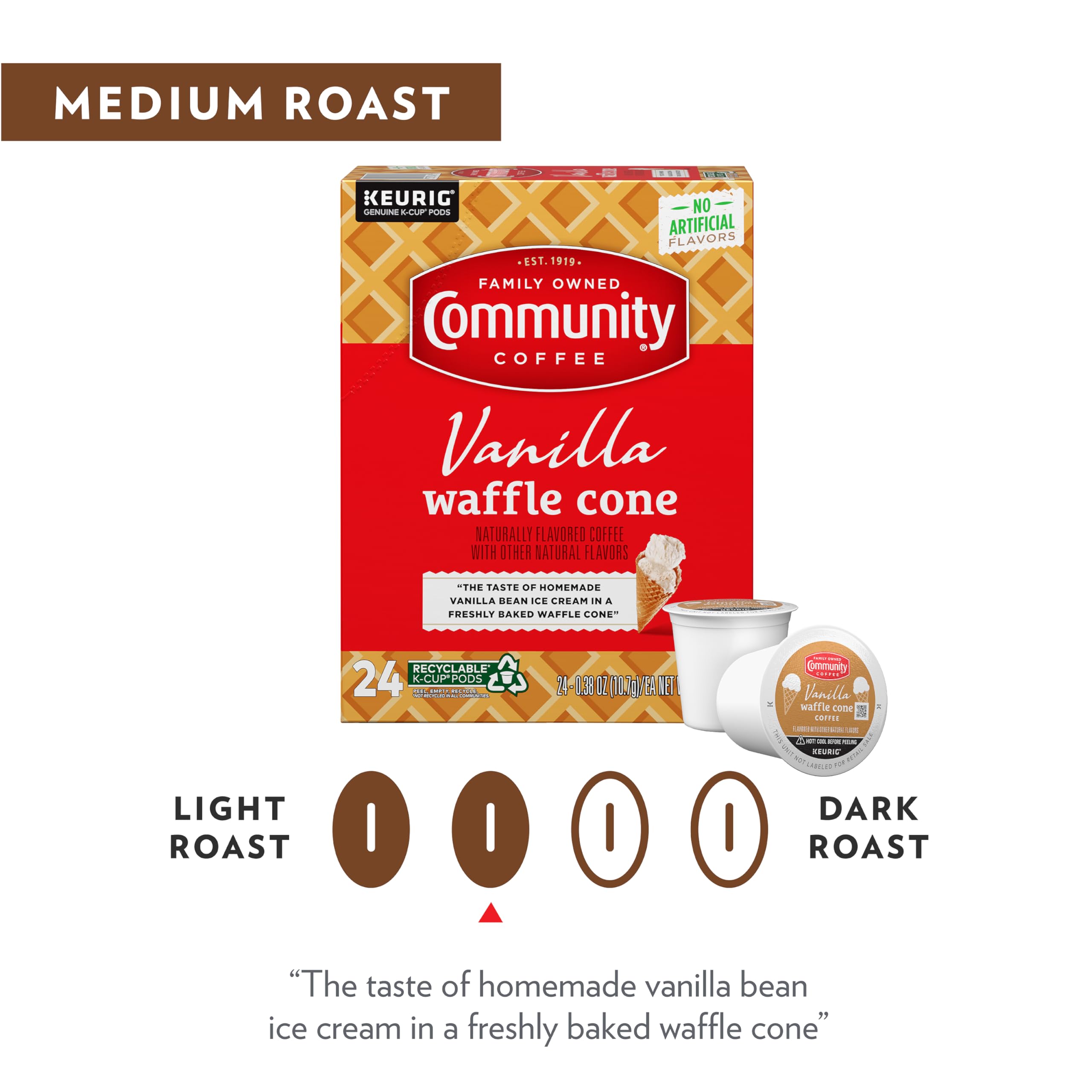 Community Coffee Vanilla Waffle Cone 60 Count Coffee Pods, Ice Cream Flavored, Compatible with Keurig 2.0 K-Cup Brewers, 10 Count (Pack of 6)