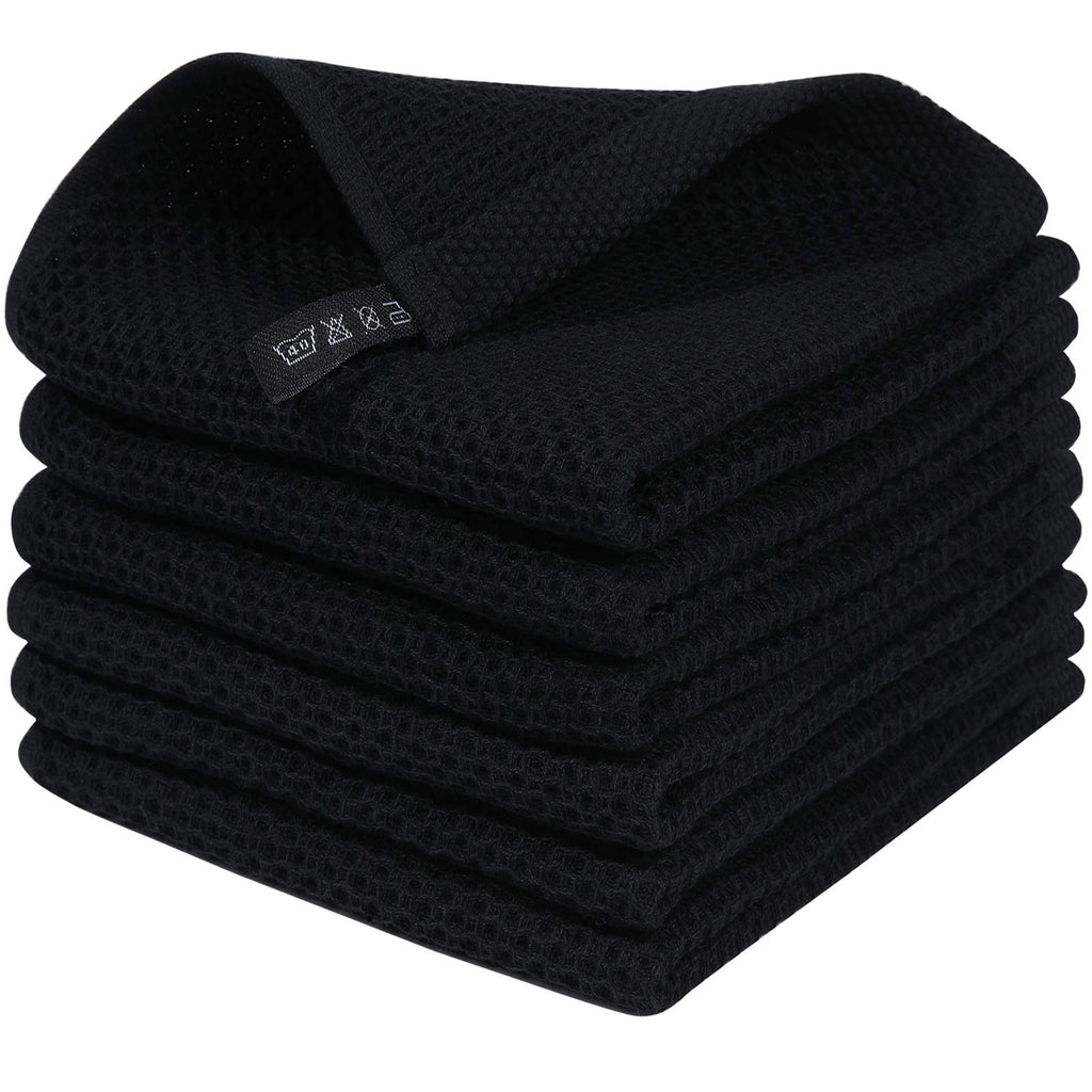 Homaxy 100% Cotton Waffle Weave Kitchen Dish Cloths 6-Pack, Dark Grey