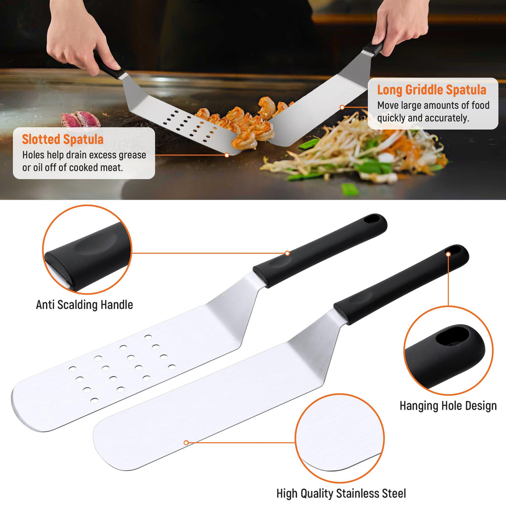 Griddle Accessries Kit, 20Pcs Stainless Steel Metal Spatula Set, Grill BBQ Spatula Utensils Set with Storage Bag, Professional Grill Spatula Set for Men Women Outdoor BBQ & Camping