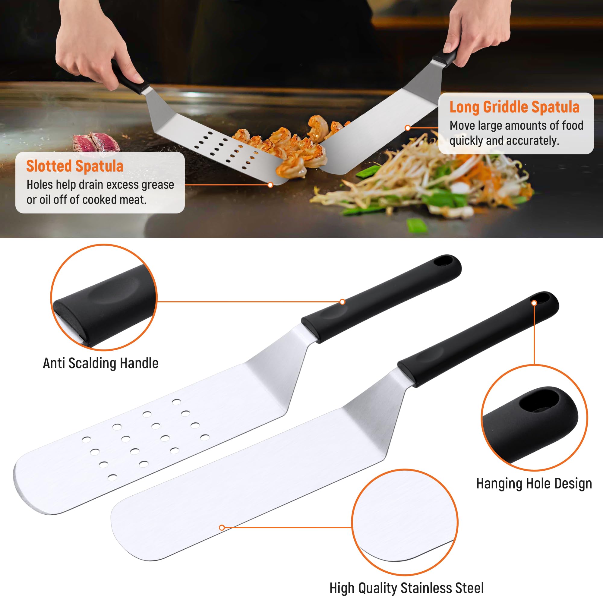 Griddle Accessries Kit, 20Pcs Stainless Steel Metal Spatula Set, Grill BBQ Spatula Utensils Set with Storage Bag, Professional Grill Spatula Set for Men Women Outdoor BBQ & Camping