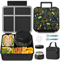 Kids Bento Lunch Box with Thermos, Leakproof Toddler Bento Box with 9 OZ Insulated Food Jar, Lunch Bag & Utensils 3 or 4 Compartment Container for School Girls Boys