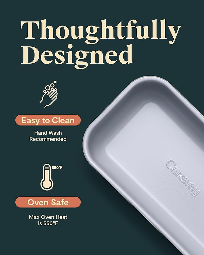 Caraway Non-Stick Ceramic 1 lb Loaf Pan Duo - Naturally Slick Ceramic Coating - Non-Toxic, PTFE & PFOA Free - Perfect for Pound Cakes, Breads, & More - Perracotta