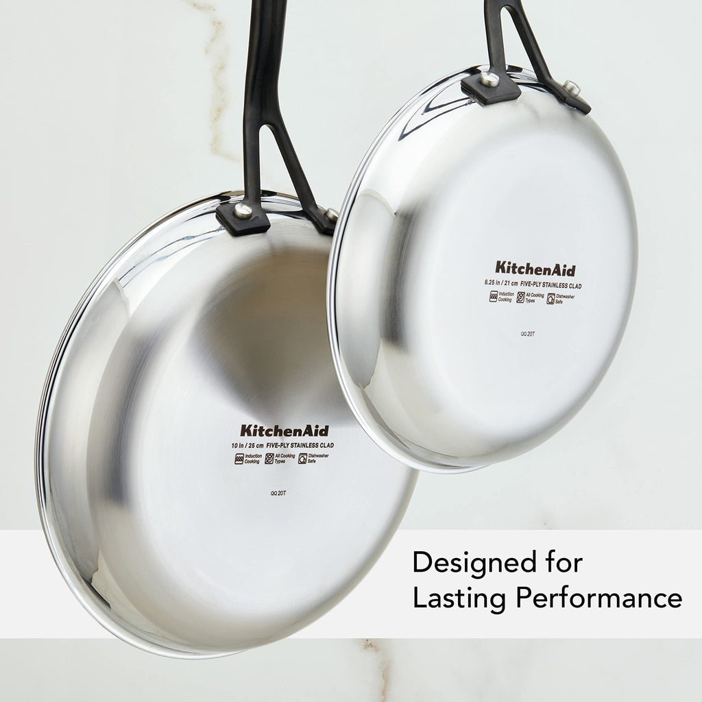 KitchenAid 5-Ply Clad Stainless Steel Induction Frying Pan Set, 2-Piece, Polished Stainless Steel