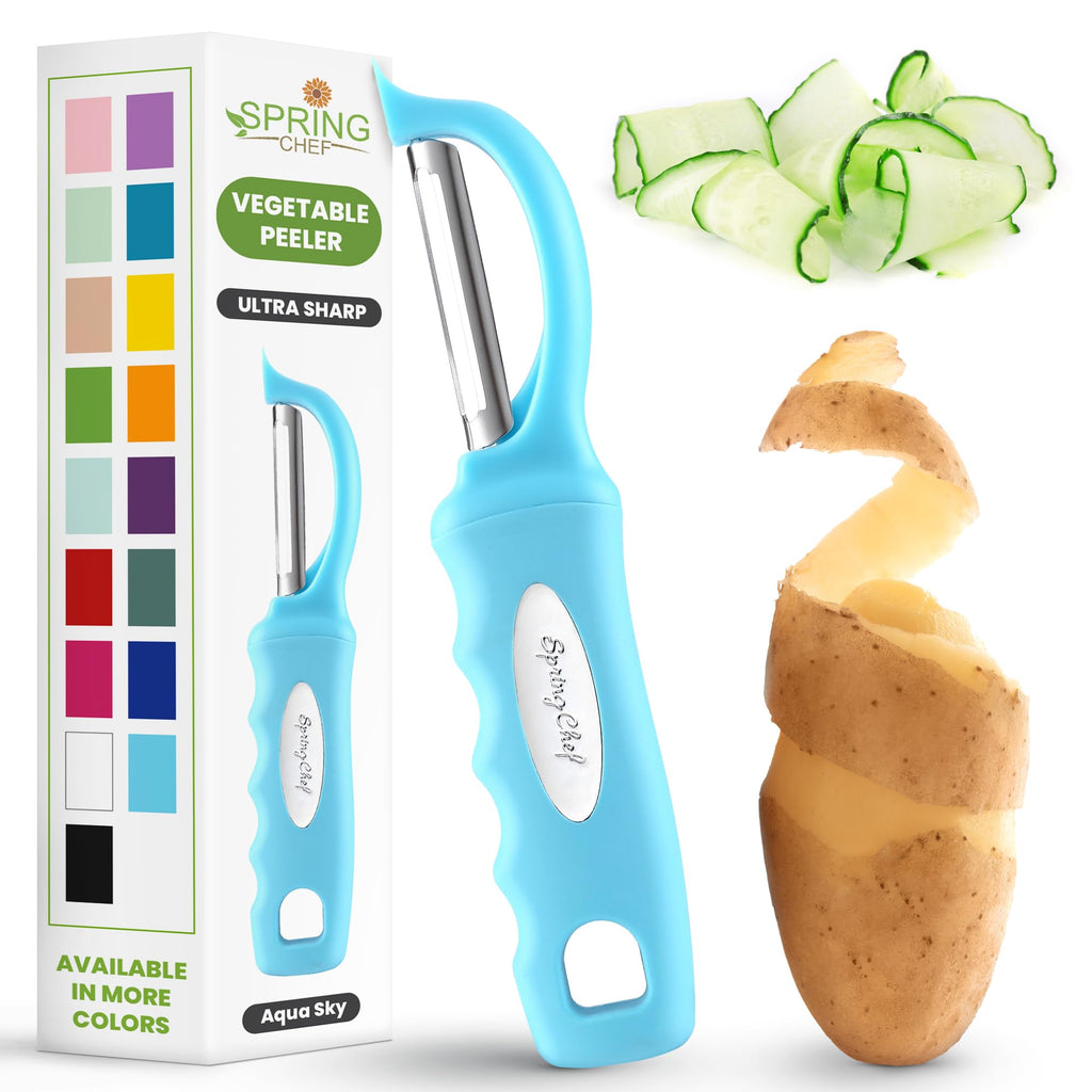 Spring Chef Swivel Potato Peeler for Kitchen w/Soft Grip Handle, Aqua Sky