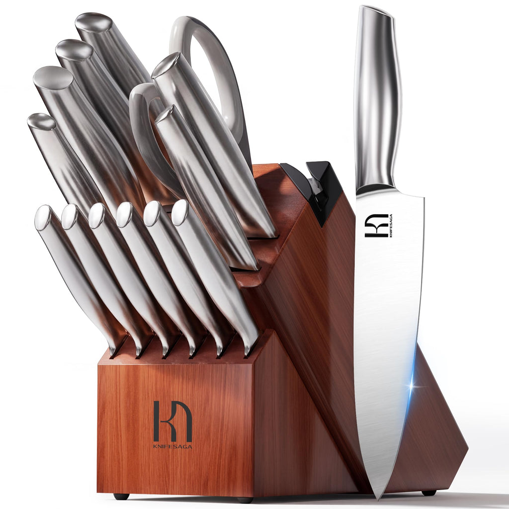 KnifeSaga 14 Pcs Knife Set with Block, Premium, Razor Sharp, Japanese Steel