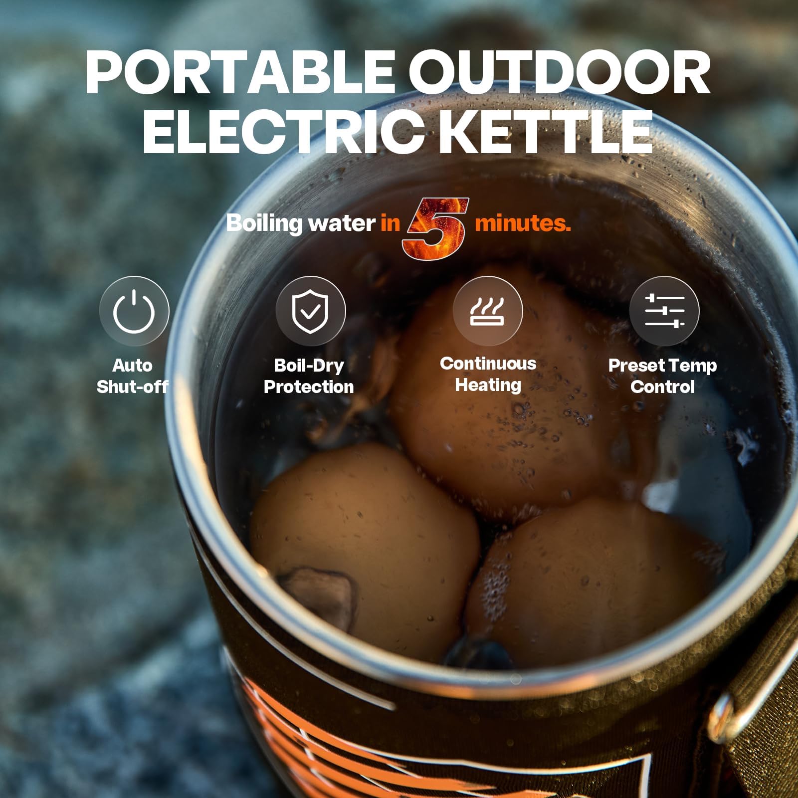 Stoke Voltaics Electric French Press Coffee Maker, 120V Boil Water & Press Coffee 2-in-1, Portable Design for Camping, Travel, 6 Minute Brew Ready