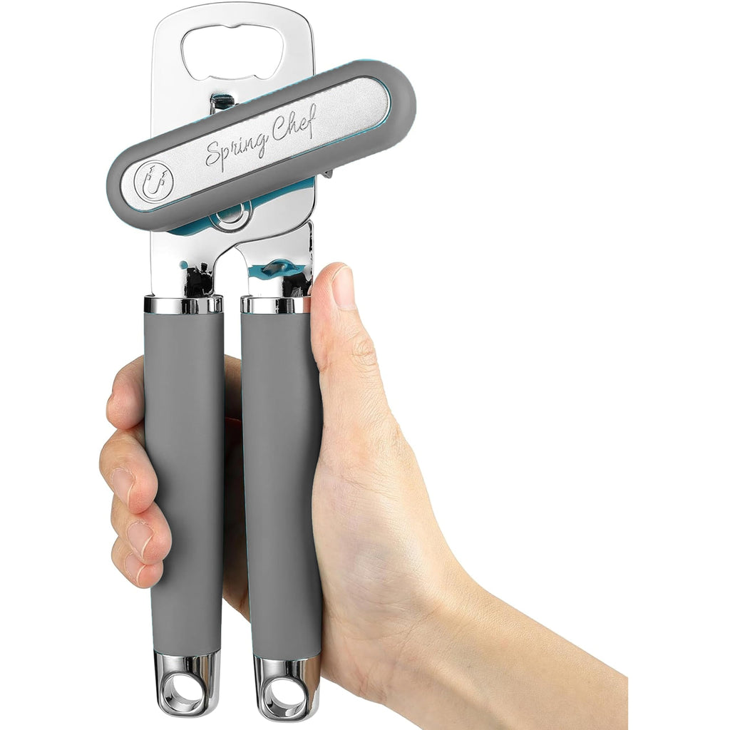 Spring Chef Stainless Steel Manual Can Opener with Magnetic Lid Remover, Easy Turn & Heavy Duty Can Openers for Seniors with Smooth Edge - Graphite