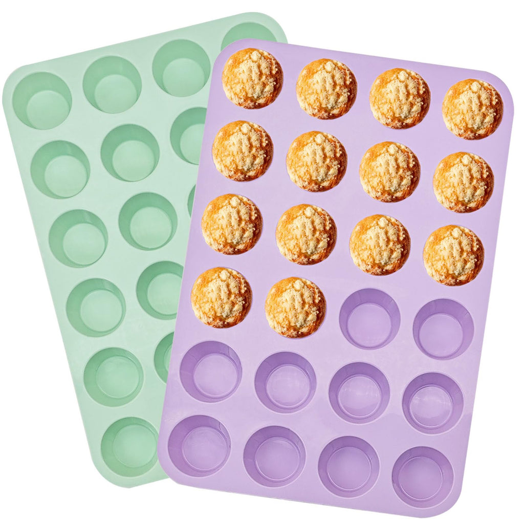 LERIYUFS 12 Cups Silicone Mini Muffin Pan Set, Nonstick Mini Cupcake Pans, BPA Free Small Muffin Tin for Baking, Set of 2 (Red+Red)