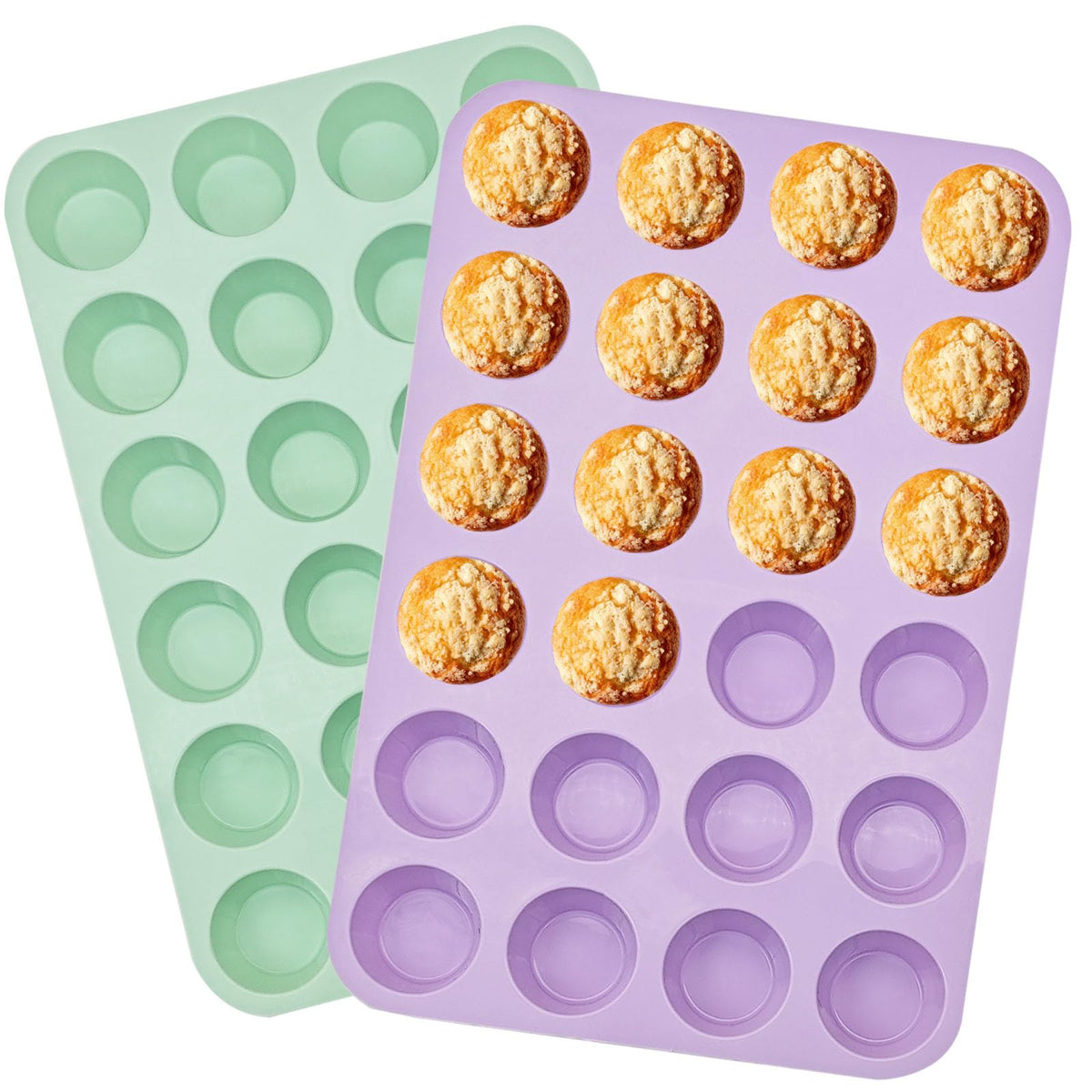 LERIYUFS 12 Cups Silicone Mini Muffin Pan Set, Nonstick Mini Cupcake Pans, BPA Free Small Muffin Tin for Baking, Set of 2 (Red+Red)