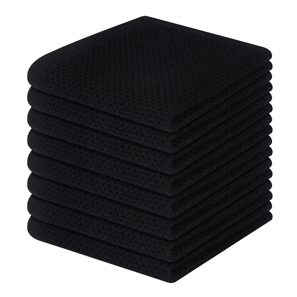 Homaxy 100% Cotton Waffle Weave Kitchen Dish Cloths 8-Pack, Black