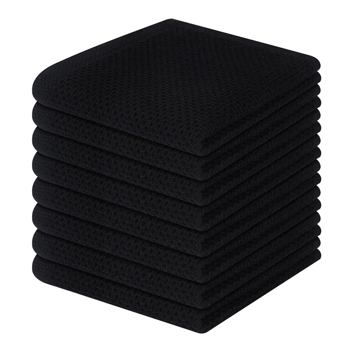 Homaxy 100% Cotton Waffle Weave Kitchen Dish Cloths 8-Pack, Black