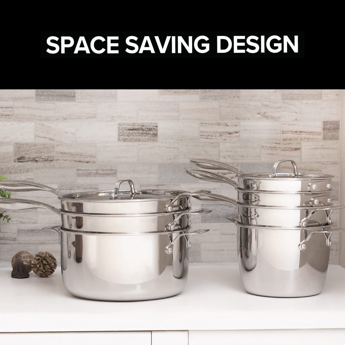 Nuwave Premium Tri-Ply Stainless Steel Cookware Set with Nesting Design