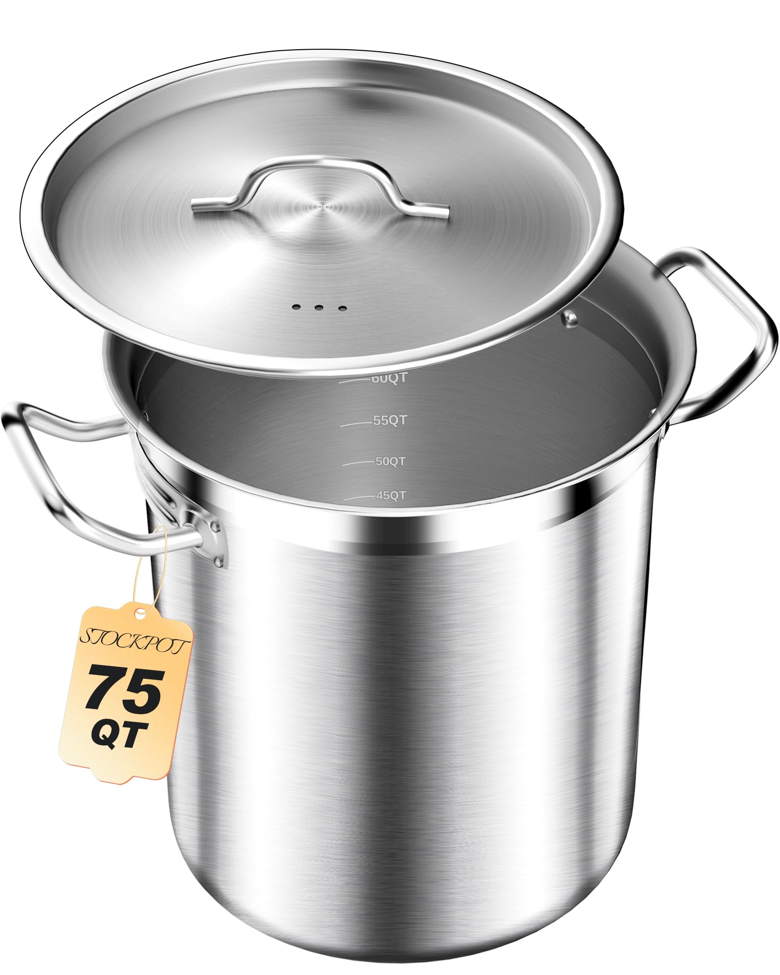 STOCKPOT 75 Quart Commercial Stock Pot with Lid – Restaurant-Grade Stainless Steel Soup Pot, Triple-Layer Even Heat Base, Steam Vent Lid, Induction Ready – Lobster Boils, Catering, Bulk Cooking